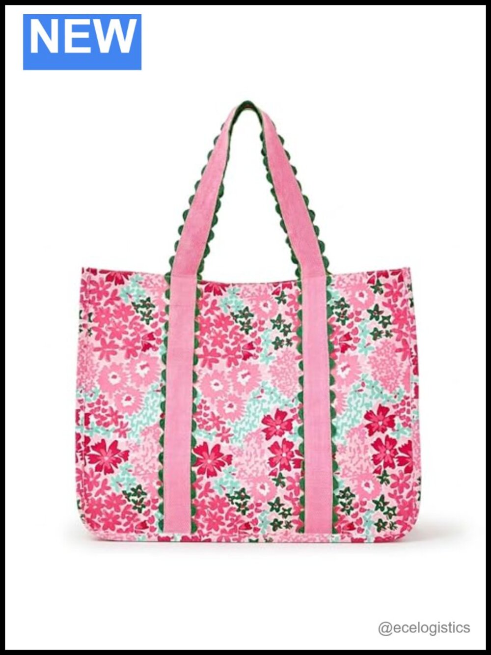 Cotton Canvas Floral Tote with Magnetic Snap, Shoulder Straps, Zippered Pocket,